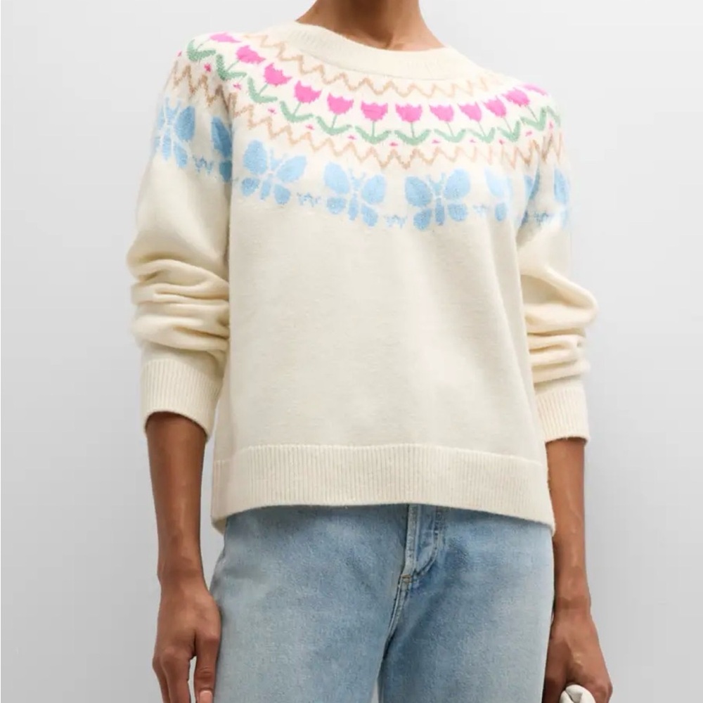 Rails Zorana Meadow Intarsia Sweater Women Medium M Ivory White Tulip Butterfly‎